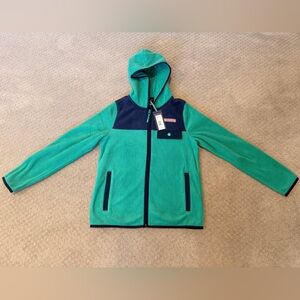 Vineyard Vines Teal and Navy Kids Harbor Fleece Full Zip Jacket